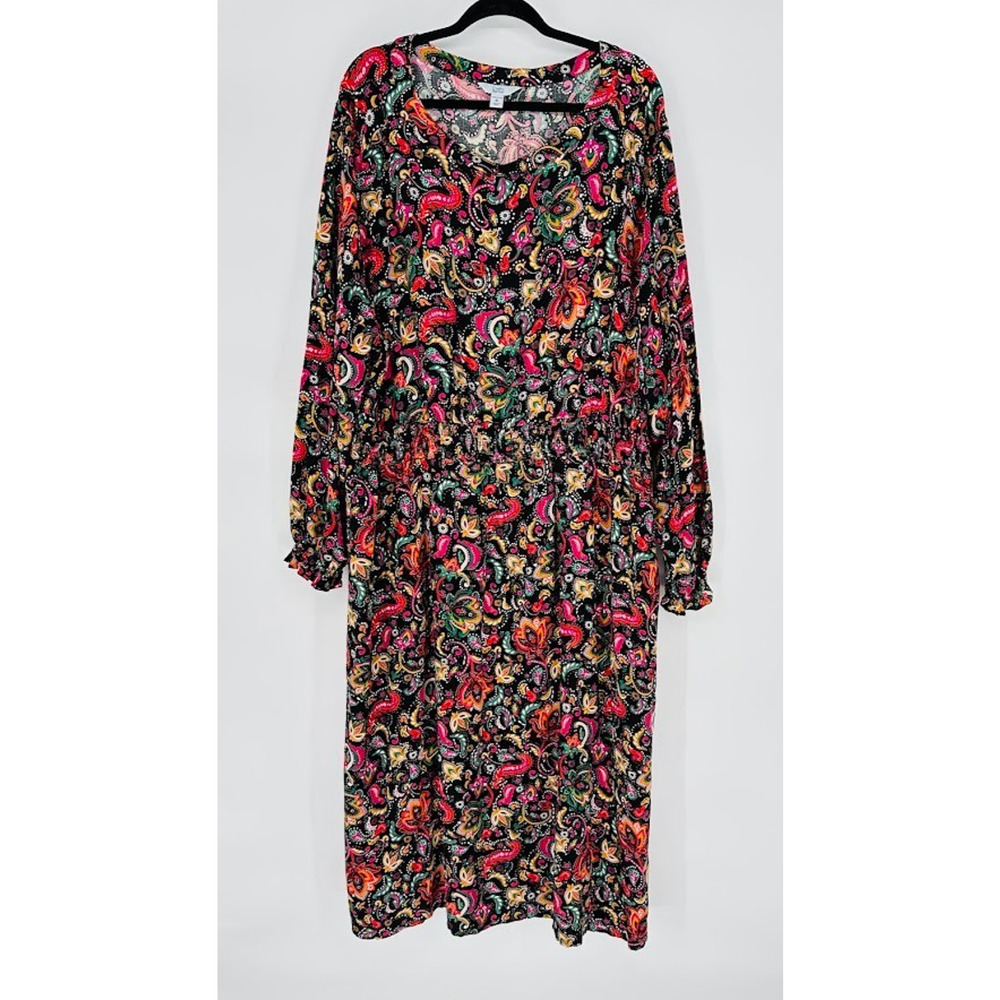 Croft & Barrow 4X Midi Dress Floral Paisley Long Sleeve‎ Cottagecore Boho Office